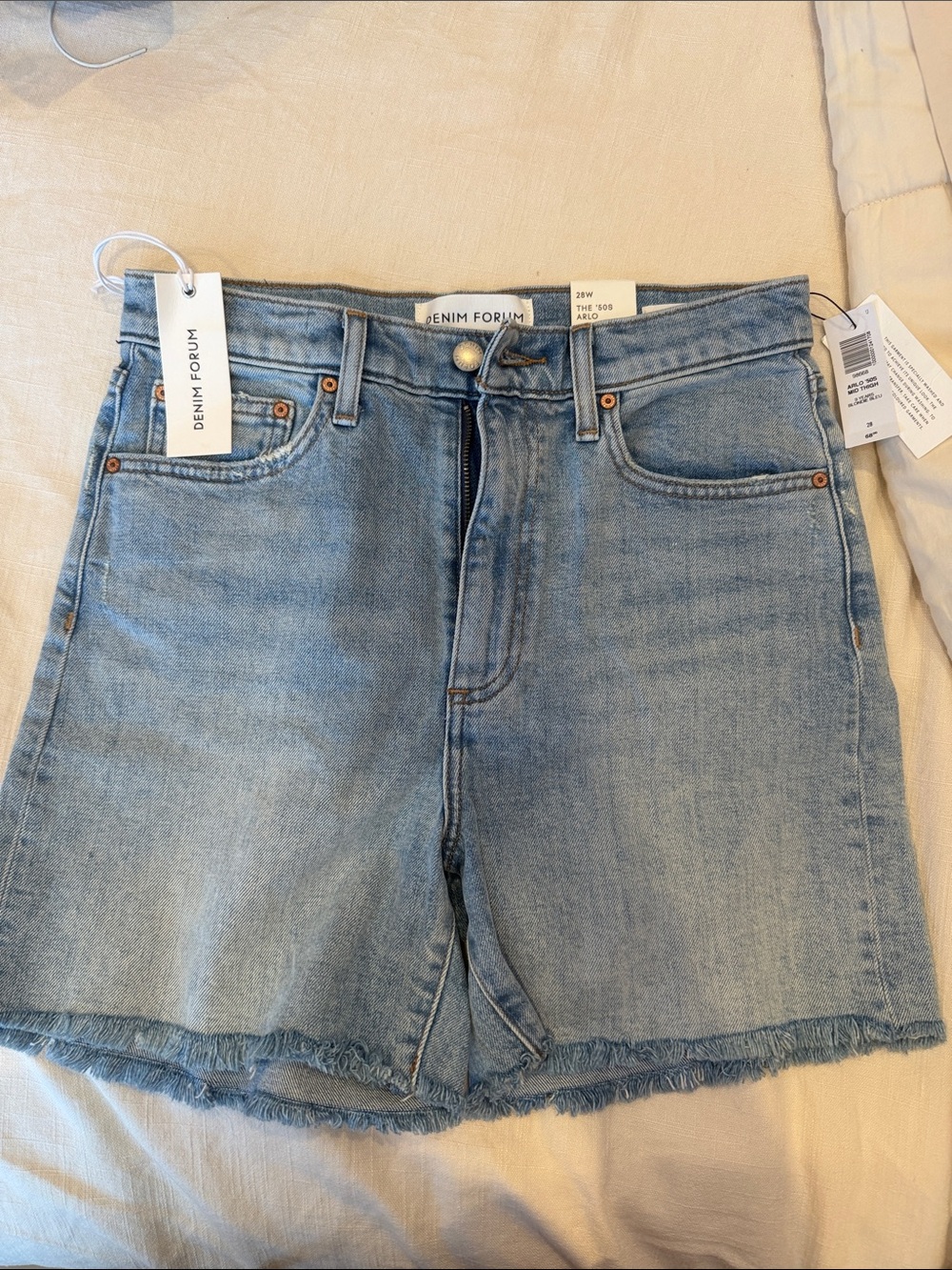Denim Forum Light Blue High-Rise Frayed Hem Denim Shorts